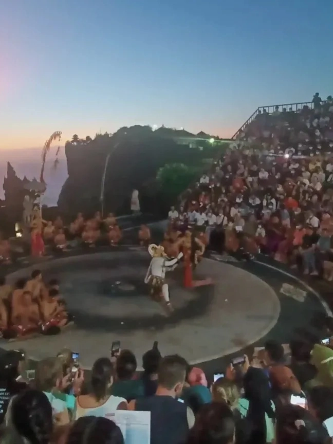 Kecak dance performance at the Uluwatu Temple amphitheatre at sunset